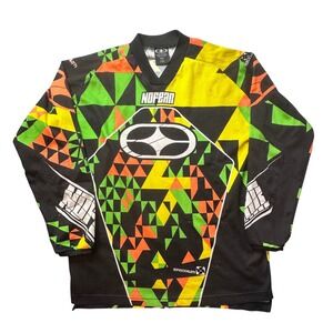 Vintage No Fear Motocross Jersey Mens Small Black Neon Geometric Spectrum BMX MX